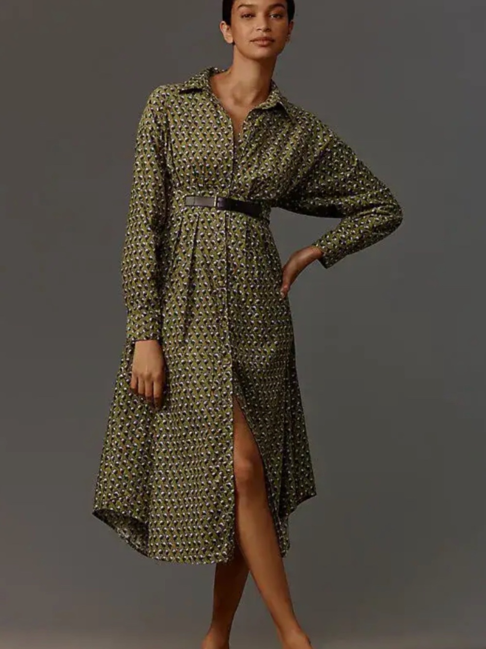 Anthropologie Belted Corduroy Midi Shirt Dress